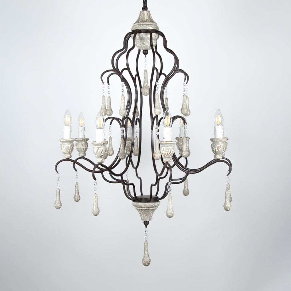 Chandelier | 8 LIGHT FRENCH METAL _ WOODEN ANTIQUE CHANDELIER