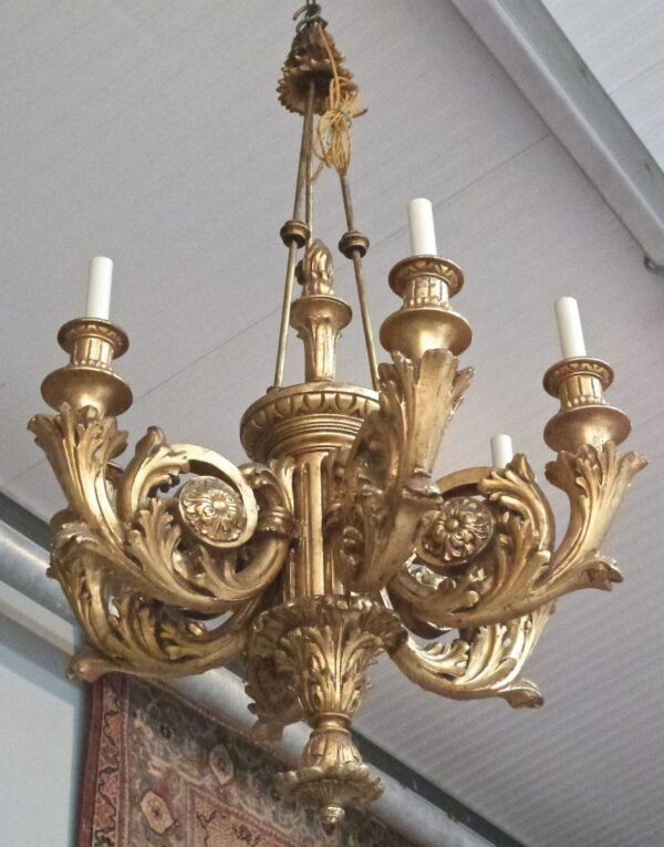 Chandelier | CARVED GILT WOOD 6 BRANCH CHANDELIER - Image 4