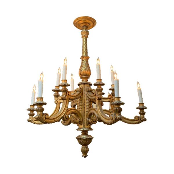 Chandelier | GOLD ELEGANT CHARM 8 LIGHT HAND CARVED WOODEN CHANDELIER