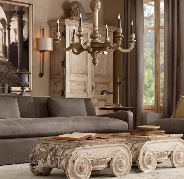 19TH Chandelier FRENCH Chandelier BAROQUE WOOD 6-ARM CHANDELIER LARGE Chandelier  - Image 3