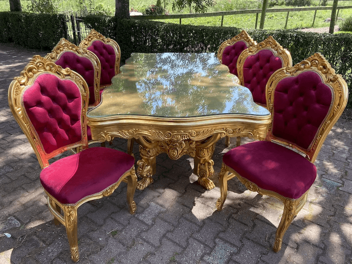 Italian Baroque Style Dining Table with 6 Dining chairs