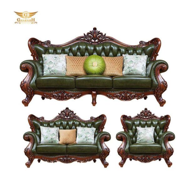 Gharnish Turkish Model Antique And Carving Sofa Set With Pure Italian Leather - Image 2