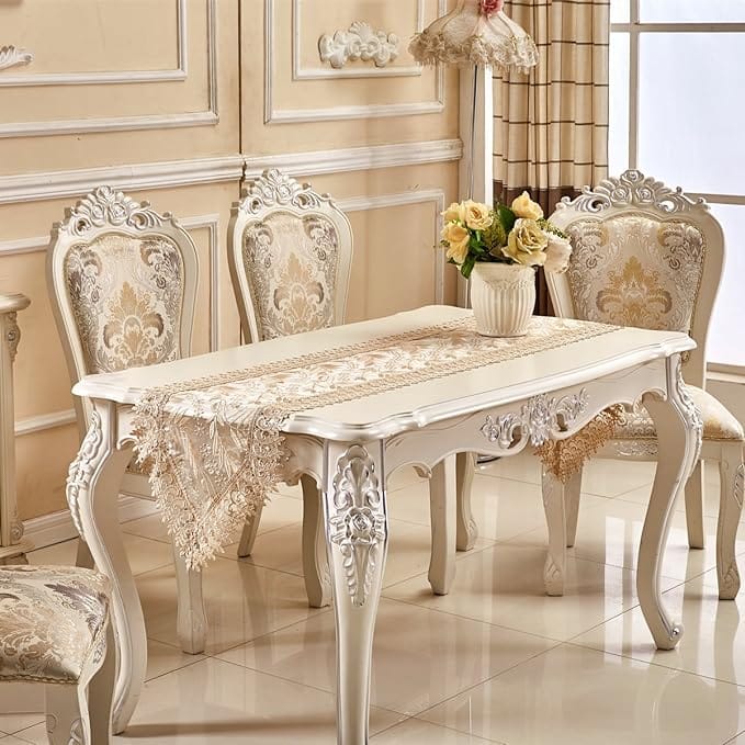 Adasmile Handmade Hemstitched Embroidered Floral Lace Dresser Scarves Table Runner 6 Seater
