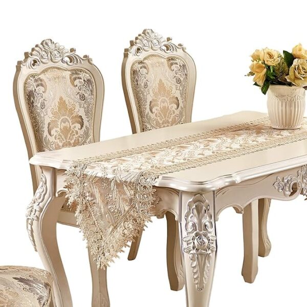 Adasmile Handmade Hemstitched Embroidered Floral Lace Dresser Scarves Table Runner 6 Seater - Image 3