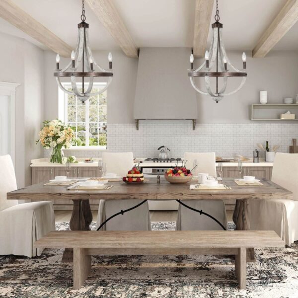 Chandelier | BARREL STAVE 5 LIGHT WHITE DISTRESS WOODEN CHANDELIER - Image 2
