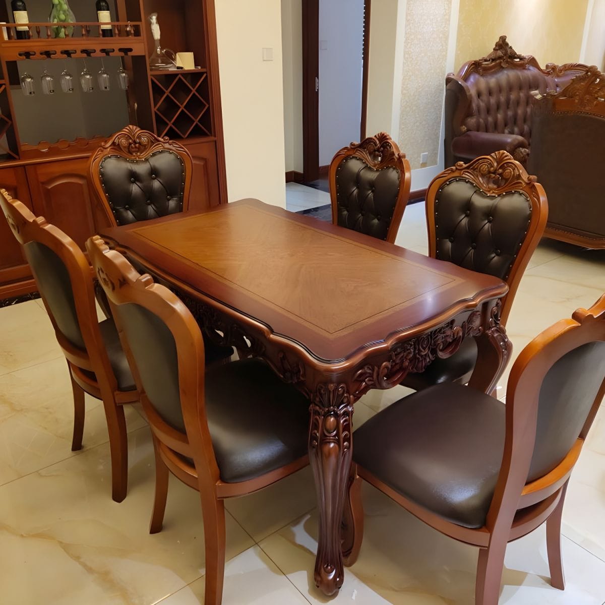 Rectangle Retro Modern Dining Table Brown Tone Fixed Table with Oakwood Solid Wood