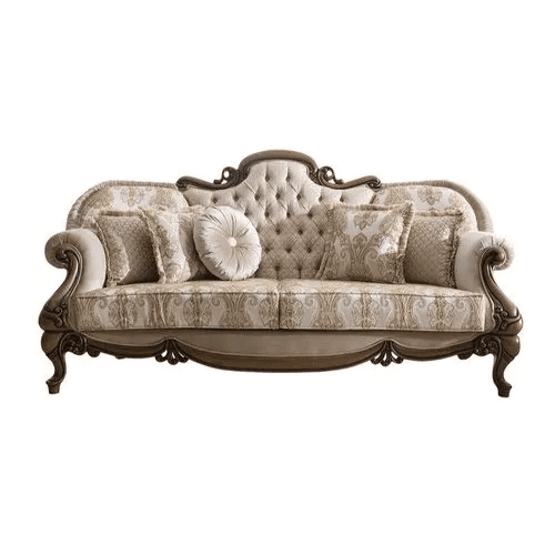 3 Modern Off White Wooden Carving Sofa, Hall