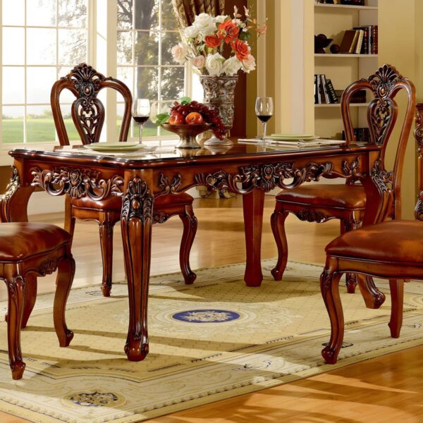 Rectangle Retro Modern Dining Table Brown Tone Fixed Table with Oakwood Solid Wood - Image 2
