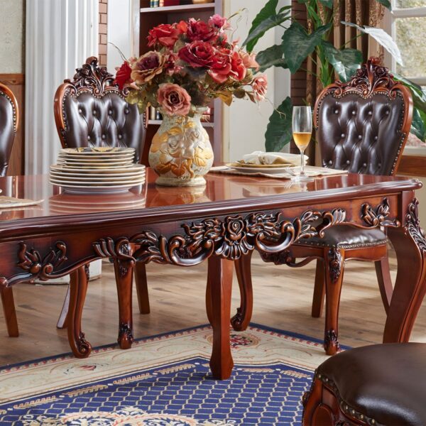 Rectangle Retro Modern Dining Table Brown Tone Fixed Table with Oakwood Solid Wood - Image 4