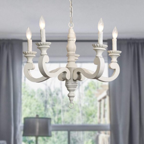 Chandelier | MODERN DINE 5 LIGHT ETHNIC WOODEN CHANDELIER