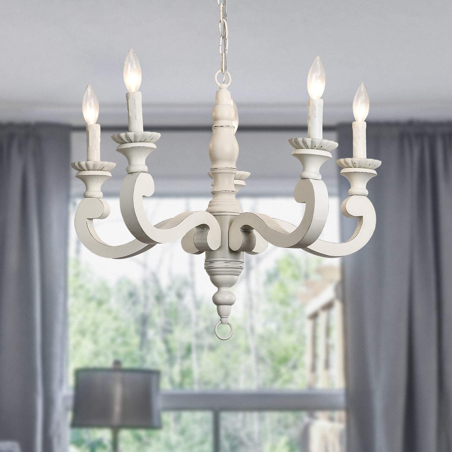Chandelier | MODERN DINE 5 LIGHT ETHNIC WOODEN CHANDELIER