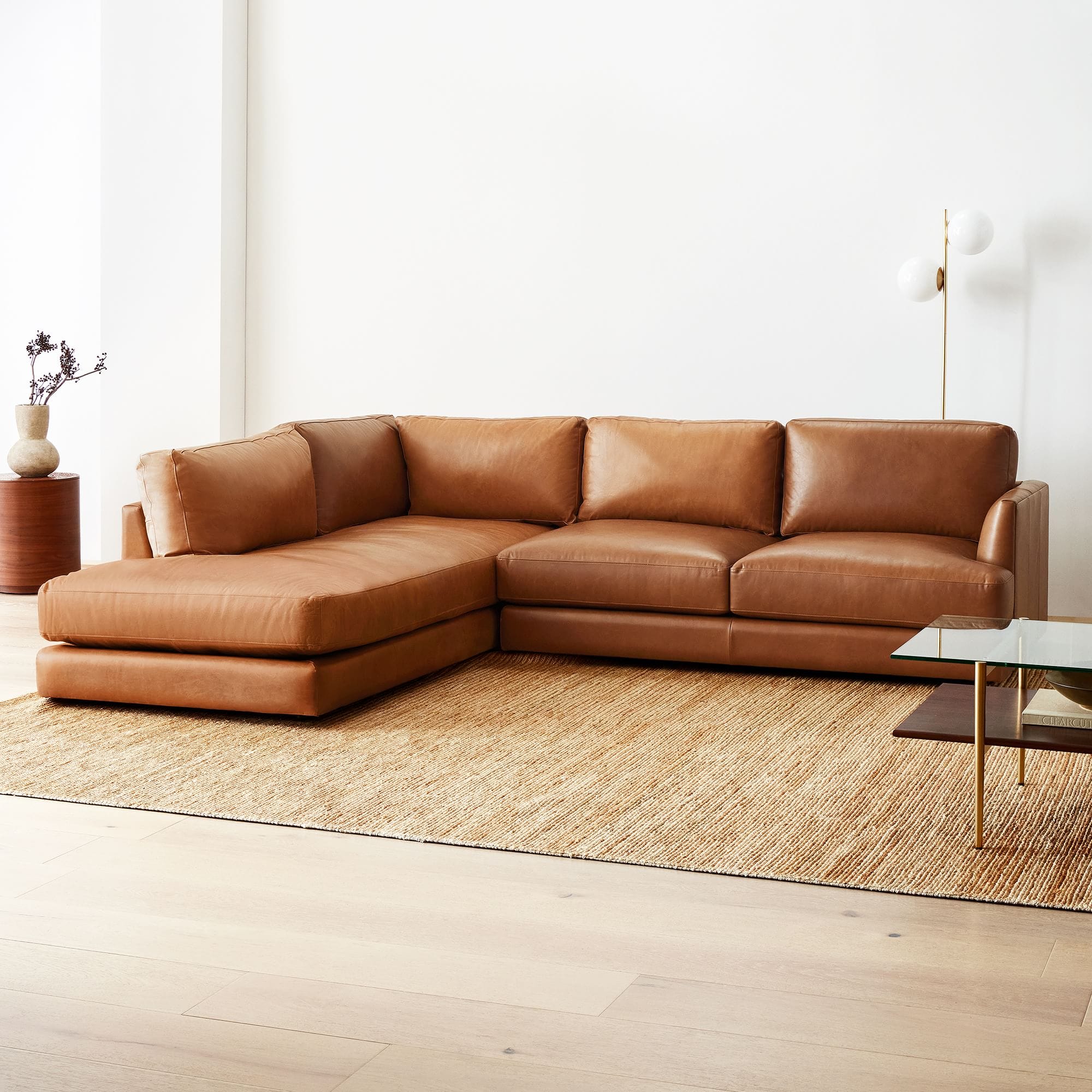 Haven Leather 2-Piece Bumper Chaise Sectional (108″)