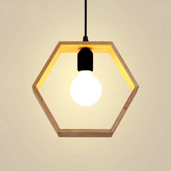 Modern Pendant Light, Creative Geometric, Nordic Wood Frame Pendant Lamp, - Image 2