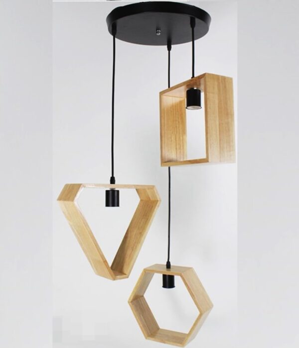 Modern Pendant Light, Creative Geometric, Nordic Wood Frame Pendant Lamp, - Image 6