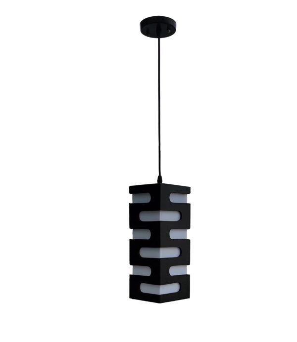 Wooden Rectangular Hanging Pendant Ceiling Lamp (Black) - Image 3