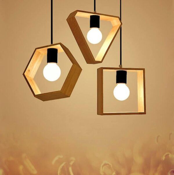 Modern Pendant Light, Creative Geometric, Nordic Wood Frame Pendant Lamp,