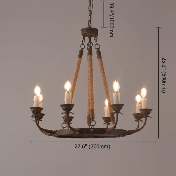 armhouse Candle Chandeliers Vintage 8-Light Flaxen Hemp Rope Chandelier Rustic Hanging Ceiling Pendant Light Fixture - Image 8