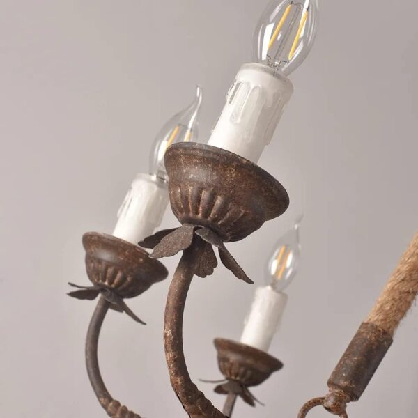 armhouse Candle Chandeliers Vintage 8-Light Flaxen Hemp Rope Chandelier Rustic Hanging Ceiling Pendant Light Fixture - Image 6