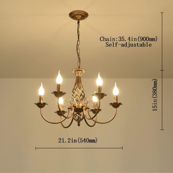 Farmhouse Iron Chandelier Bronze, Rustic 6 Light Iron French Country Iron Chandelier Pendant Light Fixture, Vintage Metal Chandelier for Dining Room Kitchen Living Room - Image 6