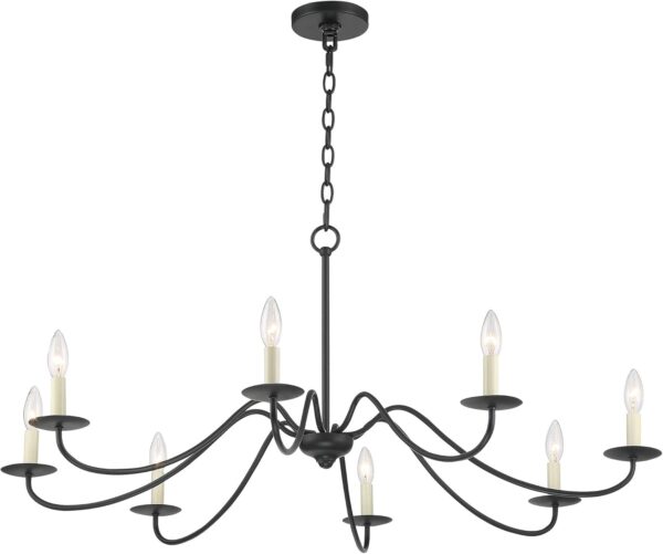 Iron Works Iron Chandelier Marine Iron Chandelier Black Hanging Iron Chandelier Chandelier Lighting Iron Chandelier 42" Wide Farmhouse Rustic Bent Arms 8-Light Fixture for Dining Room Living House Home Foyer Kitchen Island Entryway High Ceilings - Image 3
