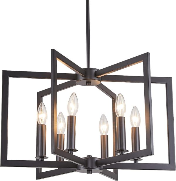 Iron Chandelier Room Iron Chandelier Light Fixture Iron Chandelier, Modern Iron Chandelier Black Chandelier Farmhouse Iron Chandelier Metal Pendant Iron Chandelier Light Iron Chandelier for Foyer Enteyway Iron Chandelier Living Room Iron Chandelier Kitchen Island, 6 Wrought Iron - Image 2