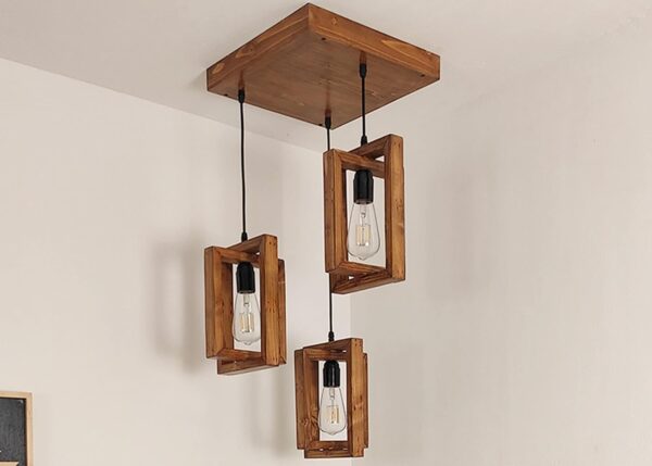 Cubicle Wooden 3-Lights Linear Cluster Chandelier Modern Wooden Hanging Lamp Cubicle Shaped Crossed Design Pendant Light for Home, Living Room, Kitchen, Bedroom, Study, Resturant - Image 5