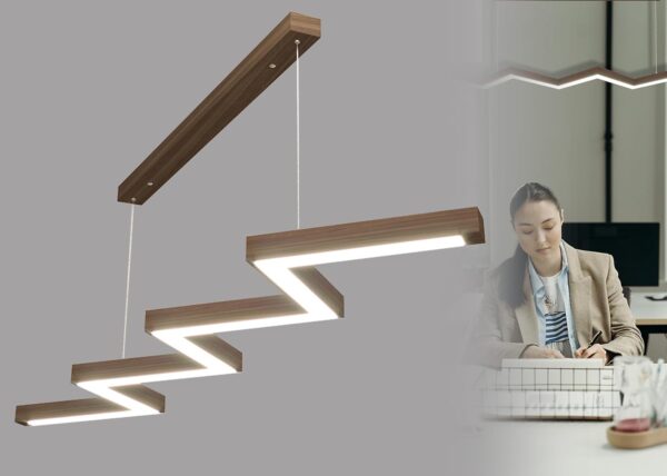 Linear Zig Zag Wooden Pendant Light Adjustable Hanging Ceiling Light in Acrylic Shade for Restaurant Cafe Bar Kitchen Dining Room Living Room