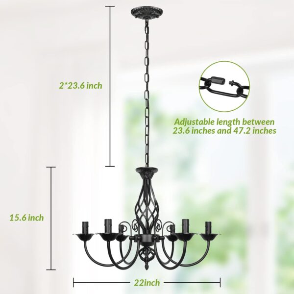 Light Farmhouse Iron Chandelier Candle Chandelier for Living Room, Rustic Iron Chandelier Industrial Iron Chandelier Pendant Ceiling Iron Chandelier Light fixture Iron Chandelier, Vintage Iron Chandelier Hanging Lamp Iron Chandelier for Bedroom Iron Chandelier Hallway Iron Chandelier Kitchen Dining Room Foyer Iron Chandelier - Image 4