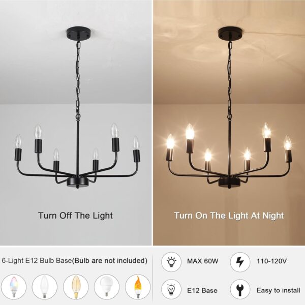 Matte Black Iron Chandelier Chandelier Iron Chandelier 6 Light Black Iron Chandelier Farmhouse Iron Chandelier Chandeliers for Dining Room Industrial Iron Pendant Iron Chandelier Light Fixtures Iron Chandelier for Living Room Bedroom Kitchen Office Hallway Entryway - Image 5