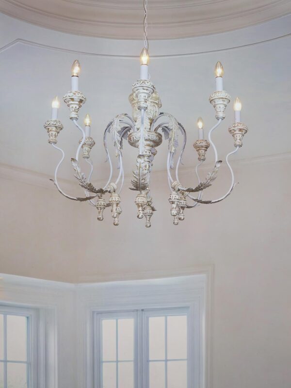 Wooden Chandelier Lighting Chandelier  French Country Chandelier  Charm: Carved Chandelier Distressed White Chandelier Wood Chandelier - Image 2