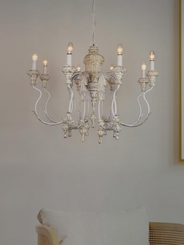 Wooden Chandelier Lighting Chandelier  French Country Chandelier  Charm: Carved Chandelier Distressed White Chandelier Wood Chandelier - Image 6