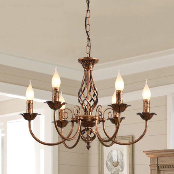 Farmhouse Iron Chandelier Bronze, Rustic 6 Light Iron French Country Iron Chandelier Pendant Light Fixture, Vintage Metal Chandelier for Dining Room Kitchen Living Room