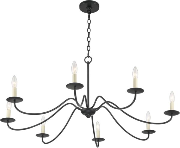 Iron Works Iron Chandelier Marine Iron Chandelier Black Hanging Iron Chandelier Chandelier Lighting Iron Chandelier 42" Wide Farmhouse Rustic Bent Arms 8-Light Fixture for Dining Room Living House Home Foyer Kitchen Island Entryway High Ceilings - Image 2
