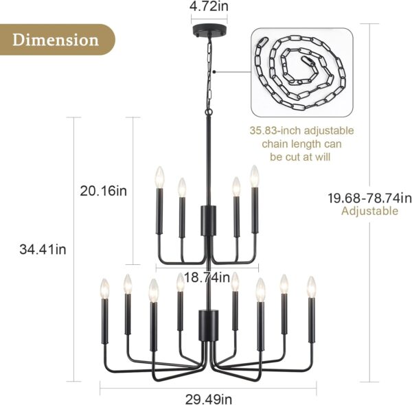 Chandelier 15-Light Industrial Iron Candle Chandelier Modern Suspended Farmhouse Chandeliers Pendant Light Fixtures for Dining Room Bedroom Living Room Kitchen Island Foyer E12 Bulb - Image 6