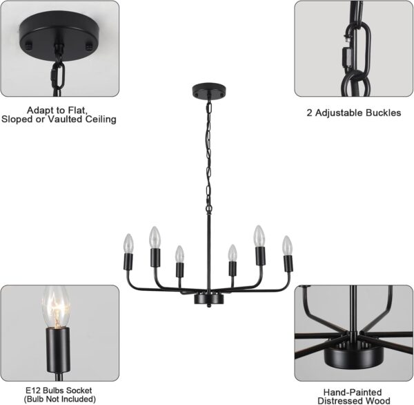 Matte Black Iron Chandelier Chandelier Iron Chandelier 6 Light Black Iron Chandelier Farmhouse Iron Chandelier Chandeliers for Dining Room Industrial Iron Pendant Iron Chandelier Light Fixtures Iron Chandelier for Living Room Bedroom Kitchen Office Hallway Entryway - Image 2