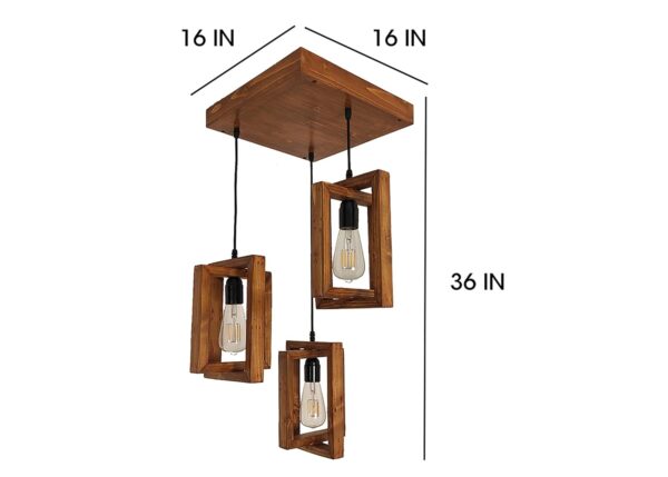 Cubicle Wooden 3-Lights Linear Cluster Chandelier Modern Wooden Hanging Lamp Cubicle Shaped Crossed Design Pendant Light for Home, Living Room, Kitchen, Bedroom, Study, Resturant - Image 4