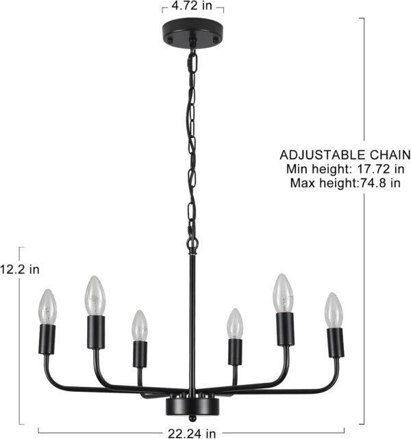 Matte Black Iron Chandelier Chandelier Iron Chandelier 6 Light Black Iron Chandelier Farmhouse Iron Chandelier Chandeliers for Dining Room Industrial Iron Pendant Iron Chandelier Light Fixtures Iron Chandelier for Living Room Bedroom Kitchen Office Hallway Entryway - Image 6
