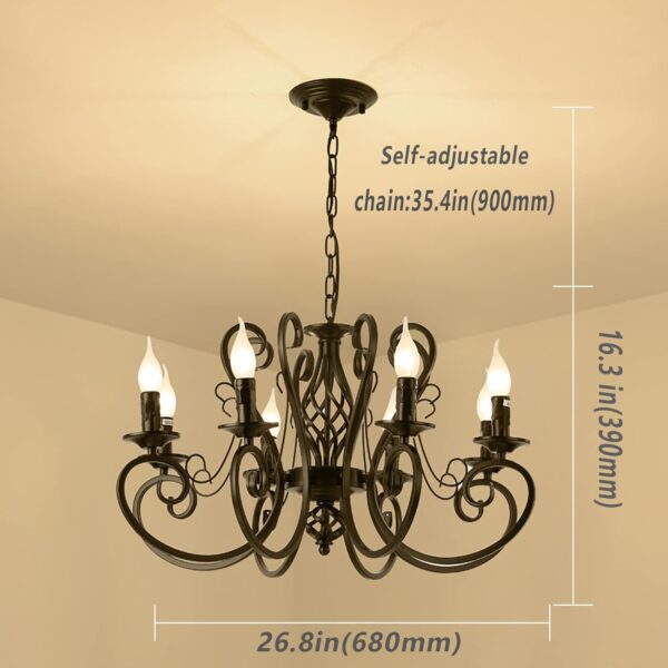 French Country Iron Chandelier Chandeliers, Iron Chandelier8 Lights Kitchen Iron Chandelier Island Candle Iron Black Chandelier, Iron Chandelier Industrial Vintage Pendant Light Fixture Iron Chandelier for Farmhouse, Iron Chandelier Dining Room,  Iron Chandelier Bedroom, Iron ChandelierFoyer - Image 9