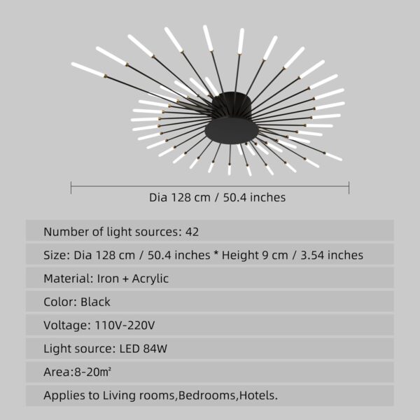 Modern Dimmable LED Ceiling Light, Living Room Lamp Black Ceiling Light With Remote Control, 42-Light 3000-6500K - Image 3