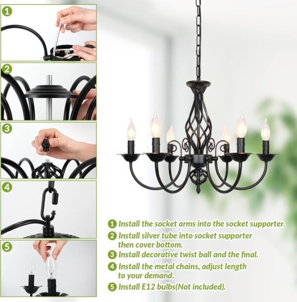 Light Farmhouse Iron Chandelier Candle Chandelier for Living Room, Rustic Iron Chandelier Industrial Iron Chandelier Pendant Ceiling Iron Chandelier Light fixture Iron Chandelier, Vintage Iron Chandelier Hanging Lamp Iron Chandelier for Bedroom Iron Chandelier Hallway Iron Chandelier Kitchen Dining Room Foyer Iron Chandelier - Image 3