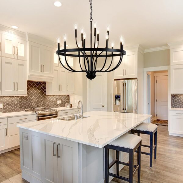 Black Chandelier 15-Light Industrial Iron Candle Chandelier Modern Suspended Farmhouse Chandeliers - Image 3