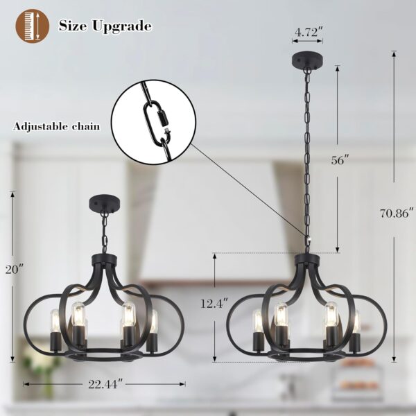 6 Lights Black Farmhouse Chandelier, Vintage Round Pendant Light Fixture, Height Adjustable Hanging Light Ceiling Light Chandelier for Dining Room Kitchen Island Foyer Hallway - Image 3