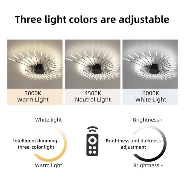 Modern Dimmable LED Ceiling Light, Living Room Lamp Black Ceiling Light With Remote Control, 42-Light 3000-6500K - Image 5