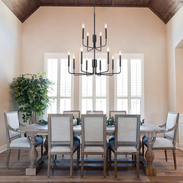 Chandelier 15-Light Industrial Iron Candle Chandelier Modern Suspended Farmhouse Chandeliers Pendant Light Fixtures for Dining Room Bedroom Living Room Kitchen Island Foyer E12 Bulb - Image 5