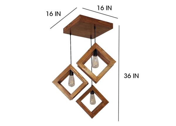 Cubicle Wooden 3-Lights Linear Cluster Chandelier Modern Wooden Hanging Lamp Cubicle Shaped Crossed Design Pendant Light for Home, Living Room, Kitchen, Bedroom, Study, Resturant - Image 2