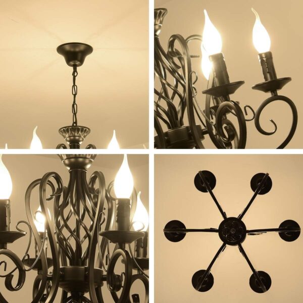 French Country Iron Chandelier Chandeliers, Iron Chandelier8 Lights Kitchen Iron Chandelier Island Candle Iron Black Chandelier, Iron Chandelier Industrial Vintage Pendant Light Fixture Iron Chandelier for Farmhouse, Iron Chandelier Dining Room,  Iron Chandelier Bedroom, Iron ChandelierFoyer - Image 7
