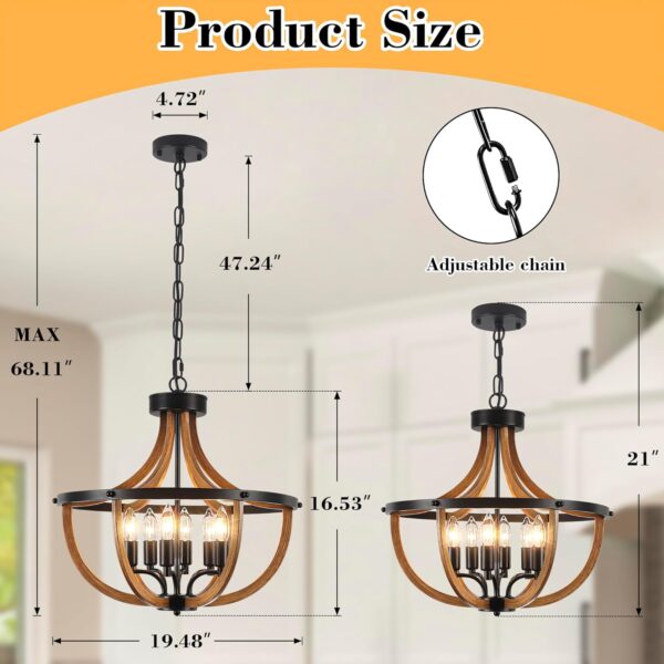 Black Farmhouse Chandelier Cage Chandelier Chandelier for Dining Room Chandelier , 6-Light Vintage Chandelier Round Pendant Chandelier Light Fixture Chandelier Adjustable Chandelier Hanging Chandelier for Kitchen Chandelier Island Foyer Chandelier  - Image 6