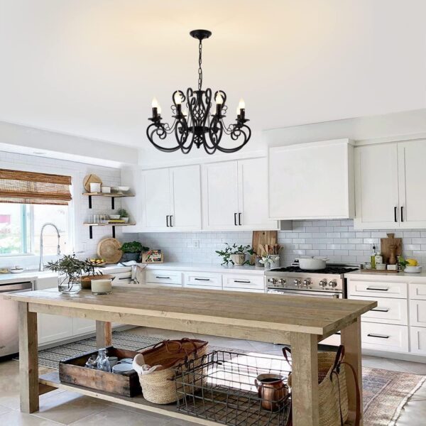 French Country Iron Chandelier Chandeliers, Iron Chandelier8 Lights Kitchen Iron Chandelier Island Candle Iron Black Chandelier, Iron Chandelier Industrial Vintage Pendant Light Fixture Iron Chandelier for Farmhouse, Iron Chandelier Dining Room,  Iron Chandelier Bedroom, Iron ChandelierFoyer - Image 4