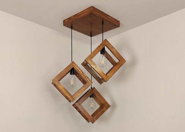 Cubicle Wooden 3-Lights Linear Cluster Chandelier Modern Wooden Hanging Lamp Cubicle Shaped Crossed Design Pendant Light for Home, Living Room, Kitchen, Bedroom, Study, Resturant - Image 3