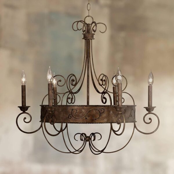 Rust  Iron Chandelier Bronze  Iron Chandelier Candelabra Chandelier  Iron Chandelier Lighting Iron Chandelier 30" Wide Rustic Farmhouse Industrial 6-Light Fixture for Dining Iron Chandelier Room Iron Chandelier House Foyer  Iron Chandelier Entryway Kitchen Bedroom Living Room High